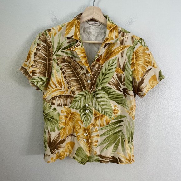 Tommy Bahama Womens Small 100% Silk Tropical Leaf Print Blouse Shirt Hawaiian - Picture 6 of 9